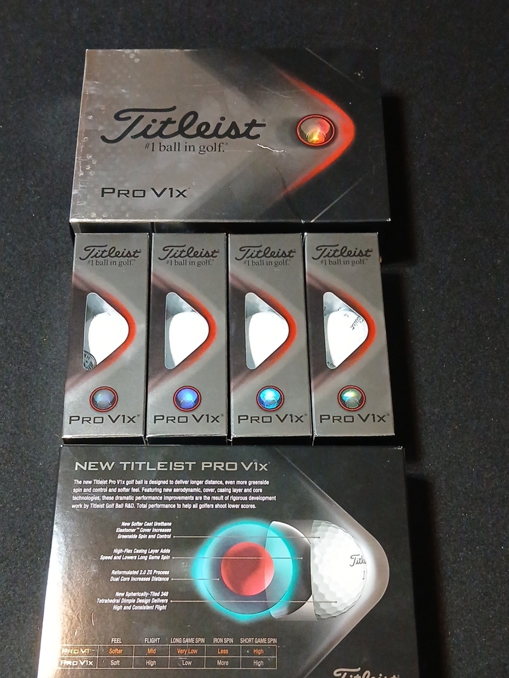 Titleist Pro V1x Boxes with Silver and Red Accents